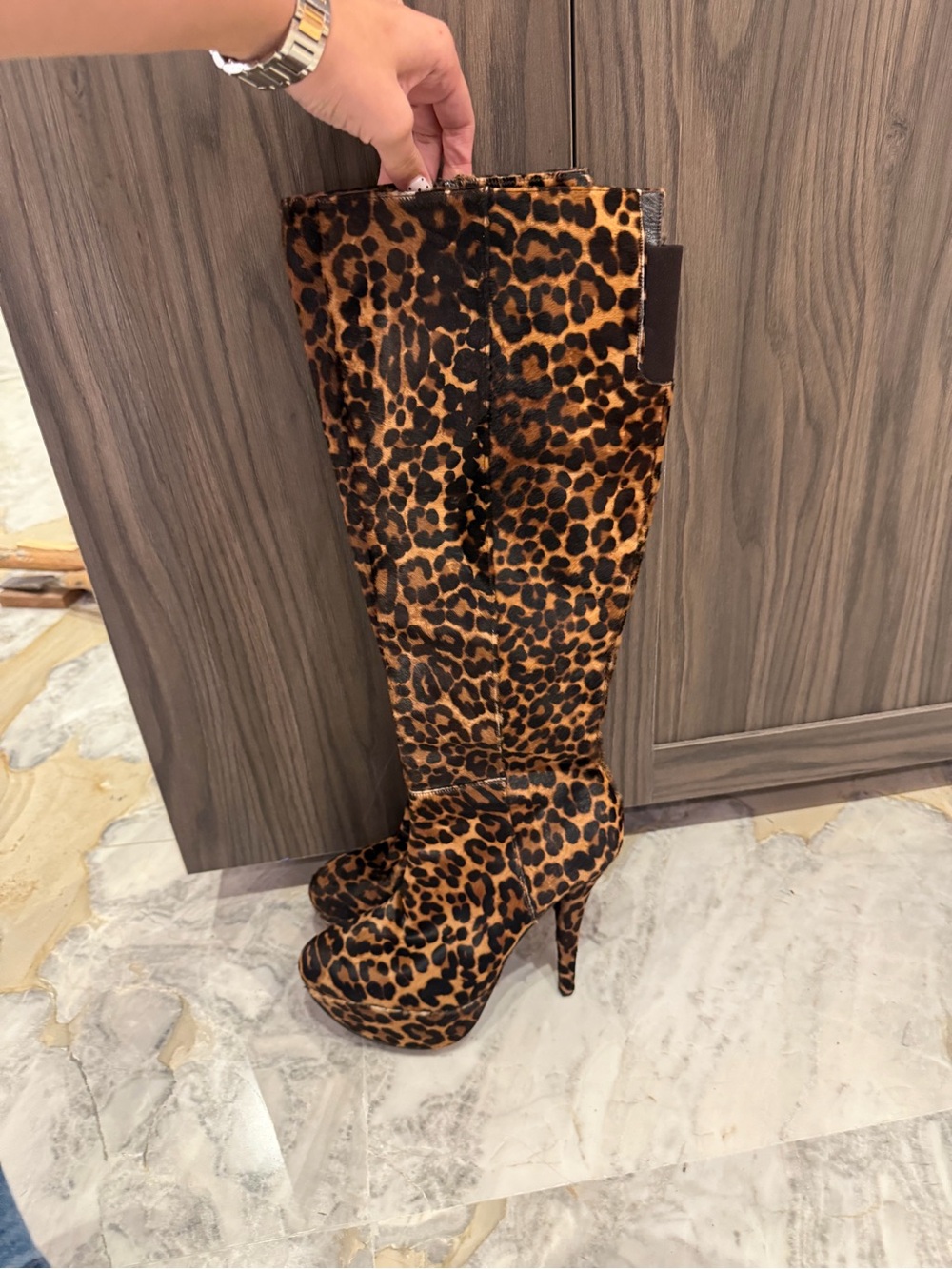 Stuart Weitzman Leopard Print Knee-High Women's Stiletto Boots